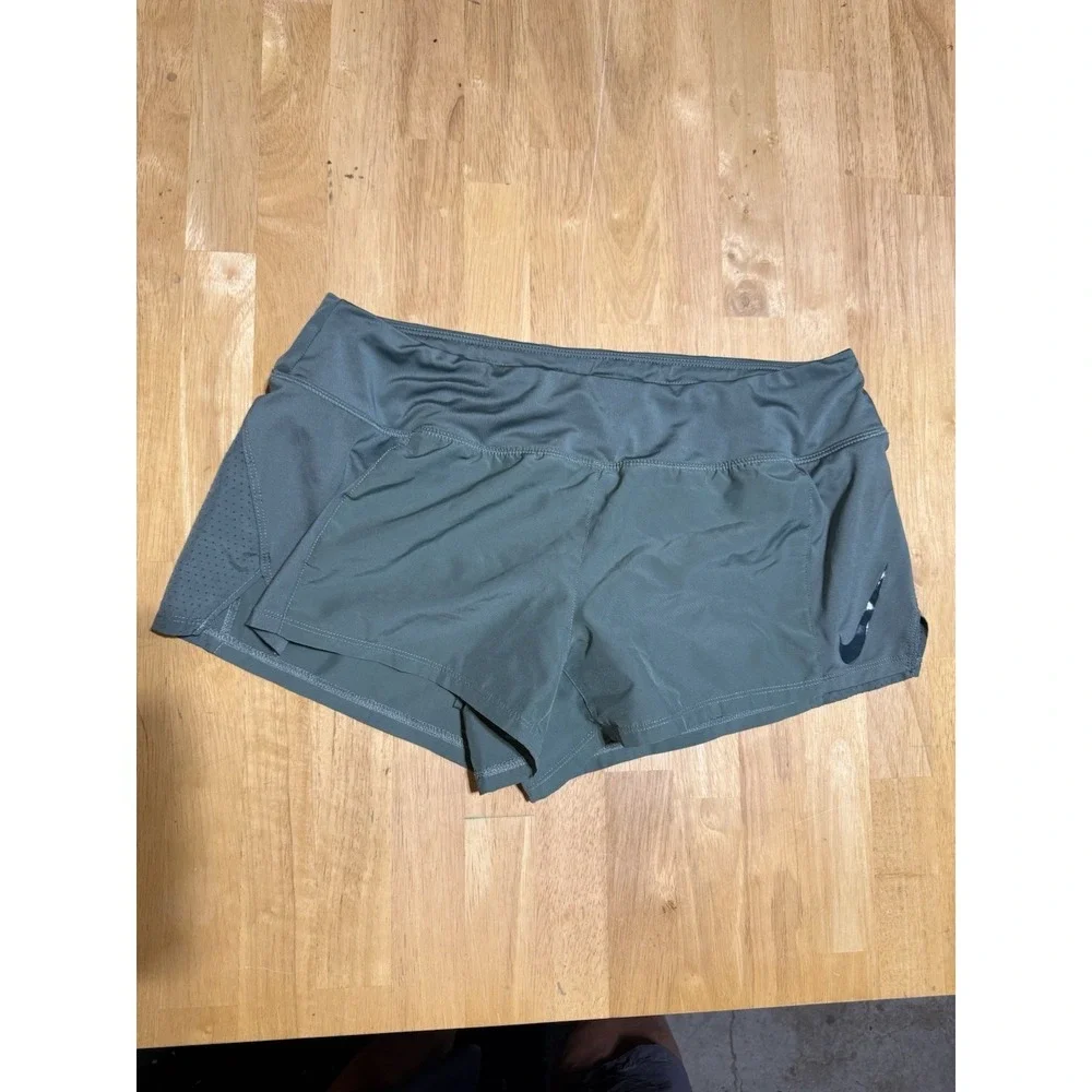 Nike Dri-FIT Womens L Running Shorts Brief Lined Sage Green Just Do It